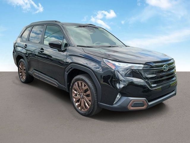 2026 Subaru FORESTER Sport Hybrid in Crystal Black Silica — front three-quarter view
