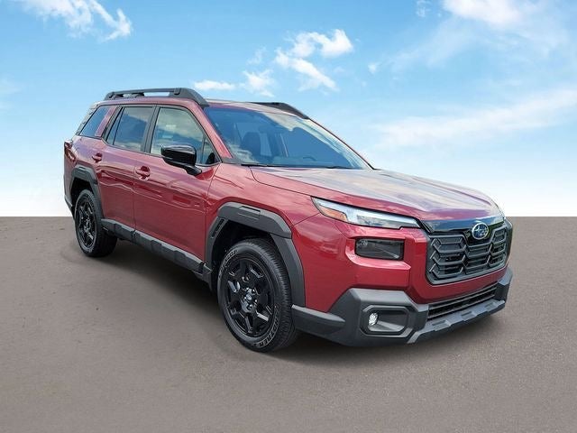 2026 Subaru OUTBACK Limited in Crimson Red Pearl — front three-quarter view