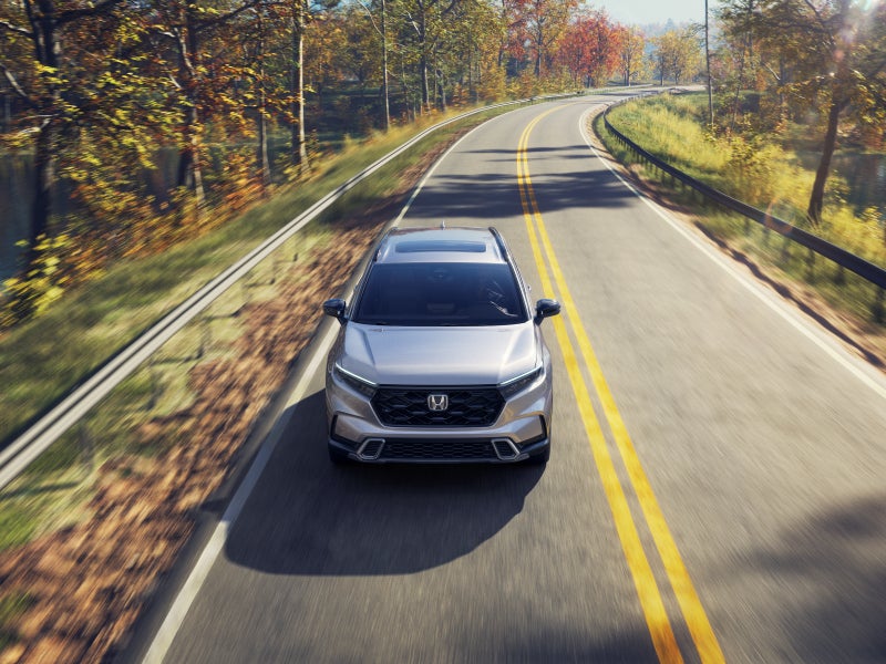 Honda driving on road in fall